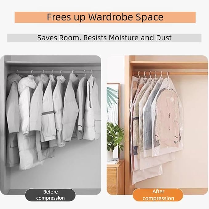 Yanhe Hanging Vacuum Storage, Clear,27x51 In/70x130cm,space bags,hanging vacuum storage bags,Clothing protection, dustproof and anti-aging protection to prevent wrinkles 4pcs,No electric pump(4 Jumbo)