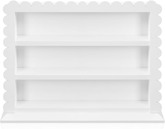 Chunful Vintage Spice Jar Wooden Rack White Scalloped Aesthetic Spice Shelf for 24 Jars, Village Style Wall Mounting Kitchen Storage Decorative Hanging Display Rack, Shelf Only