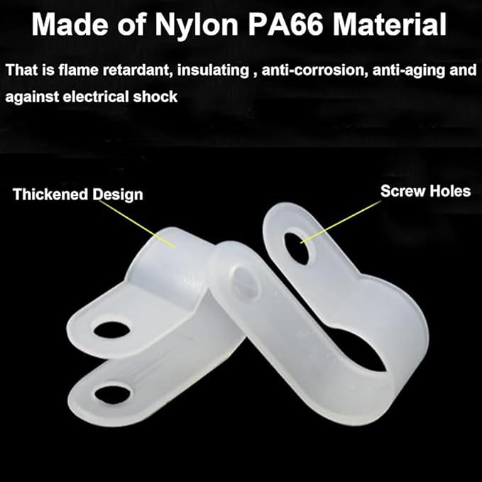 50Pcs 1 Inch R-Type Nylon Cable Clamps for Cable Wire Management | Durable Nylon Material, R-Shape Cable Holder, 1 Inch Opening Size, Multi-Hole Mount Base, Neat Wire Organization