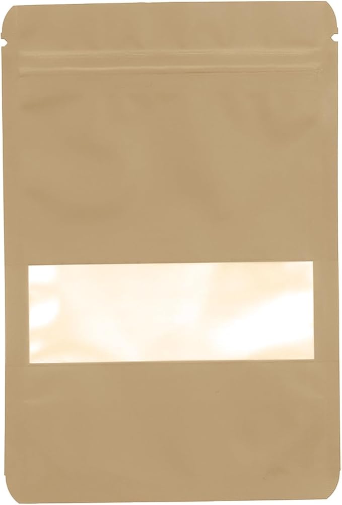 100PCS Foil Pouch Mylar Bags with Clear Window,ULIFESTAR Stand Up Sealable Bags with Tear Notches,Resealable for Food,Party Favors,Gift Packaging and Small Business(10 * 15cm/3.94 * 5.91",Gold)