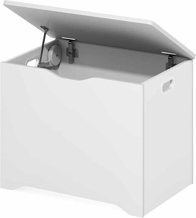 Furinno Basic Storage Chest, Storage Bench with Safety Hinged Soft Closed Lid, Storage Box, 15.6 x 23.6 x 18, for Living Room, Bedroom, Entryway, White
