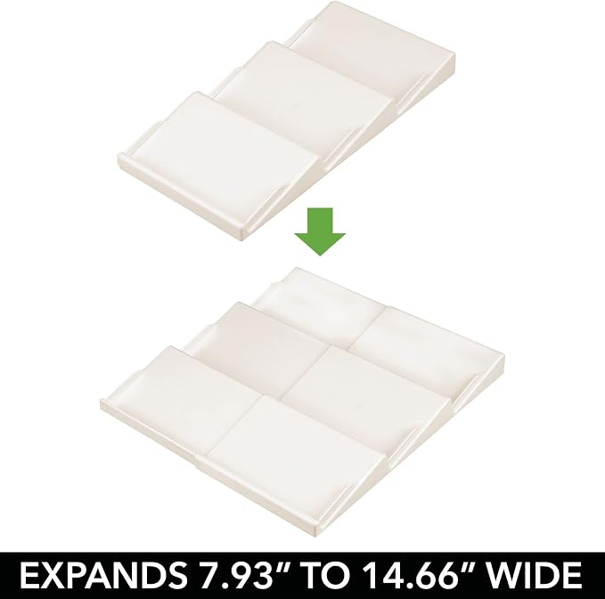 mDesign Expandable Plastic Deluxe Spice Rack, Drawer Organizer for Kitchen Cabinet Drawers, 3 Tier Slanted for Spice Jars, Food Seasoning Bottle Storage, Ligne Collection - Cream/Beige