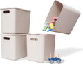 Yishyfier Plastic Storage Baskets With Lid Organizing Container Lidded Knit Storage Organizer Bins for Shelves Drawers Desktop Closet Playroom Classroom Office (4L, Light grey)