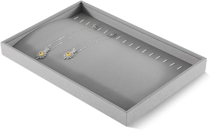 Linen Stackable Bracelet Necklace Storage Tray, Pendant Long Chain Jewelry Display Tray, Jeweler Shop Counter Showcase Table Top Organizers, Makeup Table Drawer Insert Jewelry Tray