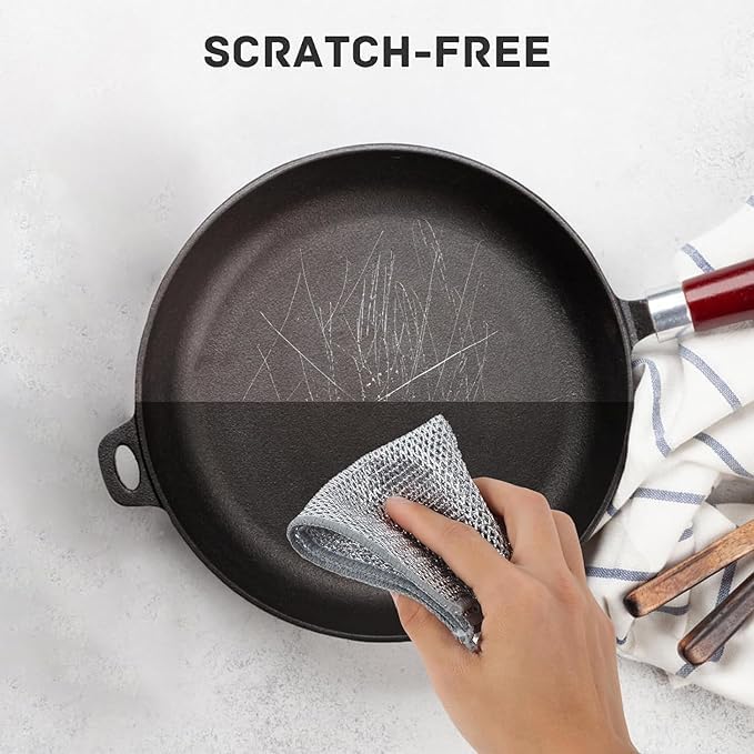 Multipurpose Wire Dishwashing Rags for Wet and Dry, Non-Scratch Wire Dishcloth Reusable Dishwashing Rags Premium Scrubbing Pads Sponge Clean for Home Kitchen Cooktop (Pack of 10)