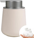 Bosilunlife 12Oz Ceramic Foam Soap Dispenser for Bathroom Kitchen Counter | Premium countertop foam pump creates delicate dense foam, stable desktop placement,Beige with Silver