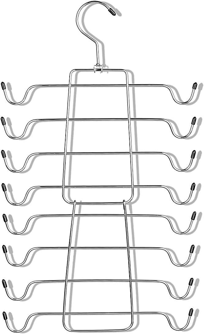 2 Pack Foldable Tank Top Hangers, Closet Organizer for Bras, Cami, Dresses | 360° rotating, chrome & black vinyl, maintains shape, fits belts, ties, swimwear & pajamas