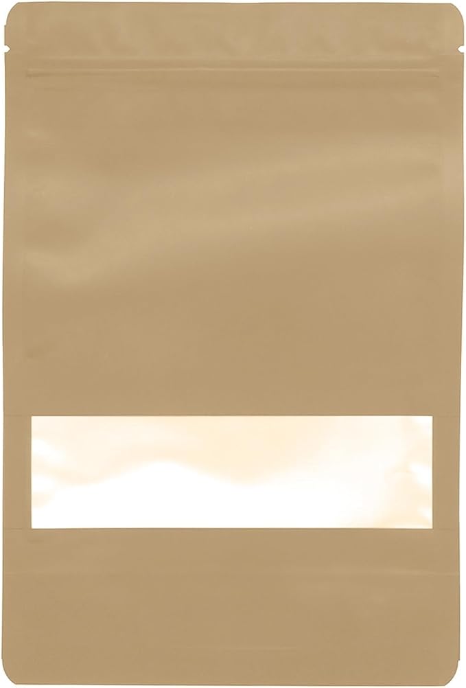 100PCS Foil Pouch Mylar Bags with Clear Window,ULIFESTAR Stand Up Sealable Bags with Tear Notches,Resealable for Food,Party Favors,Gift Packaging and Small Business(16 * 24cm/6.3 * 9.45",Gold)