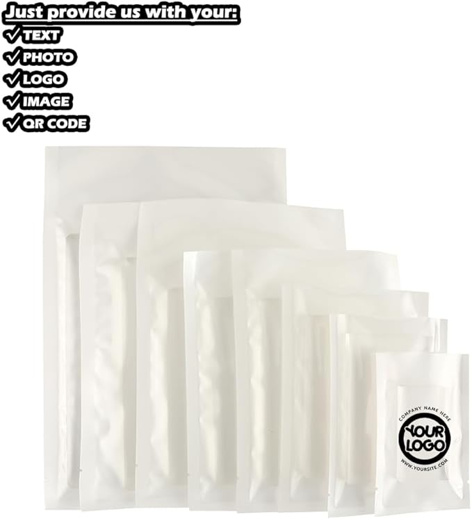 100PCS Customized Vacuum Seal Packaging Bags,Heat Seal Clear Food Storage Bags,Freezable/Microwaveable/Boilable (White, 20 * 30CM/7.9"*11.8"-100PCS-One Color Print)