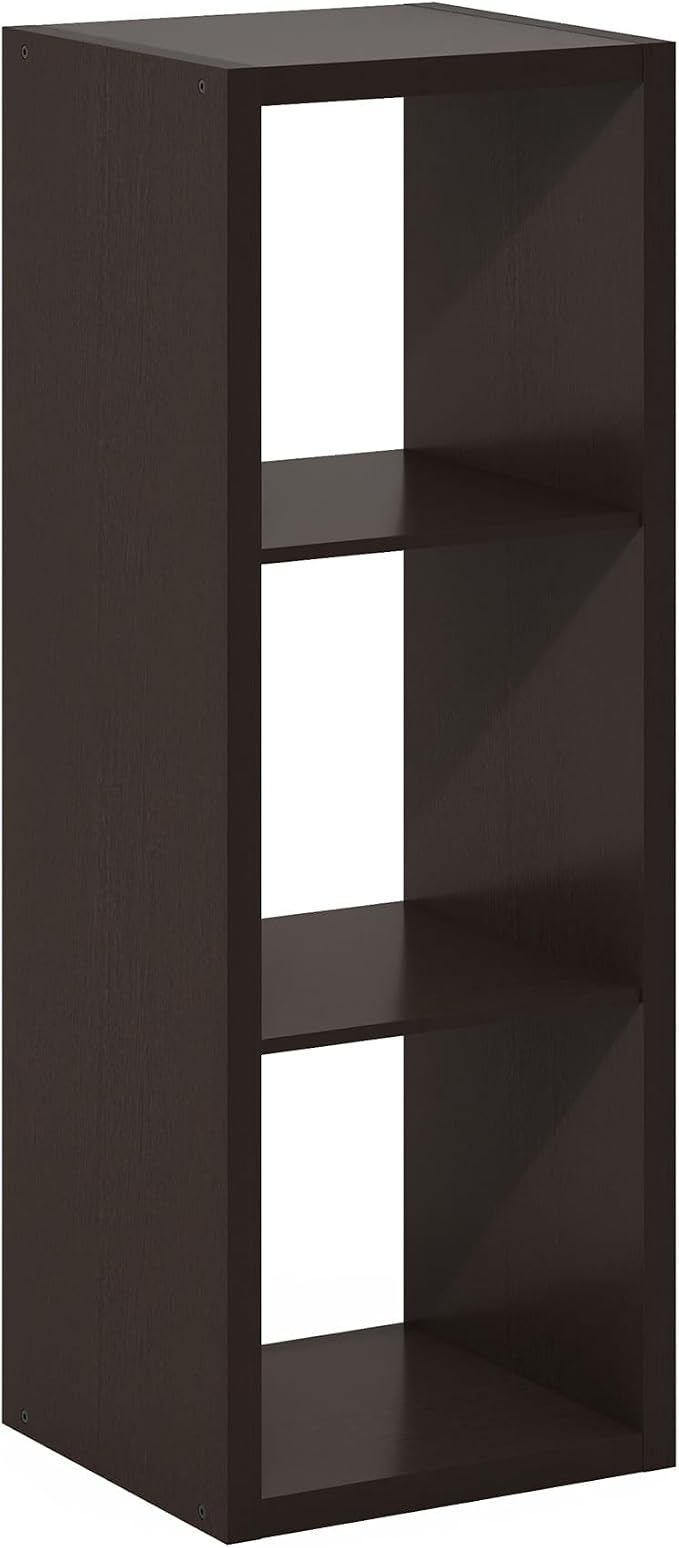 Furinno Cubicle 3-Cube Book Shelf, Extra Thick Frame Bookshelf, Dark Oak | Horizontally & Vertically Reversible Bookcase with Open Back, 14.6" x 16" x 44", for Living Room, Bedroom, Home Office