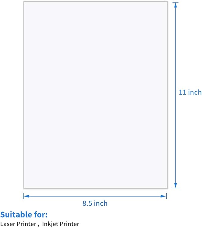 L LIKED 100 Full-Sheet Sticker Paper Matte 8-1/2" x 11" Self Adhesive Shipping Labels for Laser & Inkjet Printers (100 Labels)