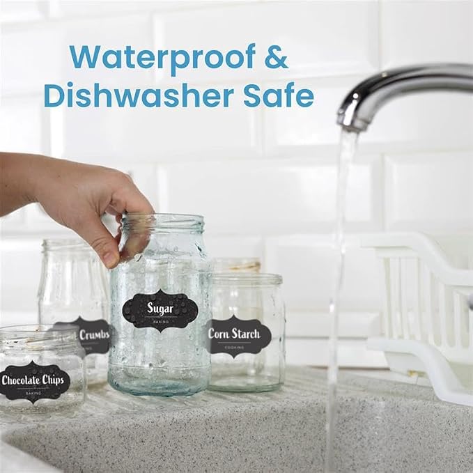 Pantry Labels – 60 Preprinted Easy to Apply Pantry Labels for Containers, Waterproof and Dishwasher Safe Labels, Organize Jar, Spices, Canister, for Kitchen Organization