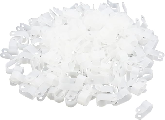 Antrader R-Type Cable Clamp 1/4 Inch White Nylon Cable Organizer Clips | Plastic Cable Clips for Wire Management Pack of 200 with Screws,Insulated Material Protect Cables