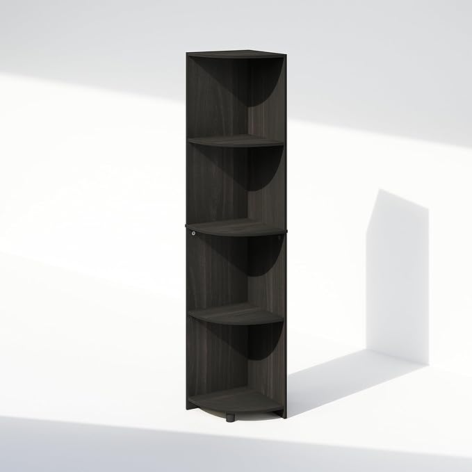 Furinno Basic Book Shelf, 4-Tier Bookshelf, Bookcase with Corner Shelf, 12 x 12 x 57.1, for Living Room, Bedroom, Home Office, Espresso