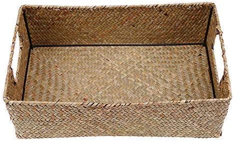 14''x10''x4.7''H Hand-woven hollow handle receive the cane makes up straw basket box bin bin rural wind Wicker Crafts