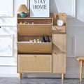 GIA Modern Minimalist Storage Cabinet with Rattan Design, Natural, 4-Door