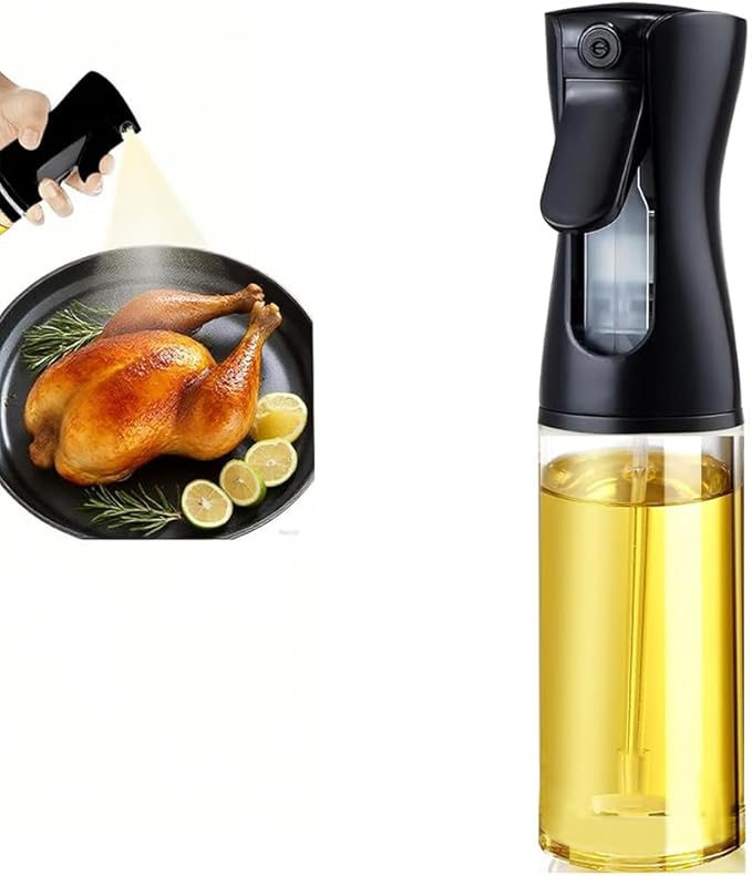 Olive Oil Sprayer for Cooking, 220ml Glass Oil Dispenser for Kitchen Gadgets, Food Grade Premium Spray Bottle, Continuous Spray with Portion Control, for Salad, Frying, BBQ