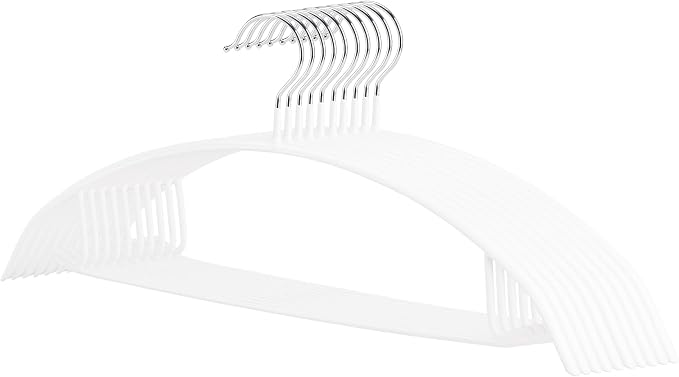 Sweater Hangers No Shoulder Bump, Non-Slip Rubber & Rust-Free Metal | Heavy Duty and Ergonomic Curved for Closet Clothes like Suits Coats Pants Dresses or Shirts, Set of 10, White Coated