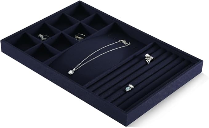 Linen Stackable Multifunctional jewelry Display Tray, Ring Earring Bracelet Necklace Storage Tray, Jewellery Shop Counter Showcase Table Top Organizers, Makeup Table Drawer Insert Jewelry Tray