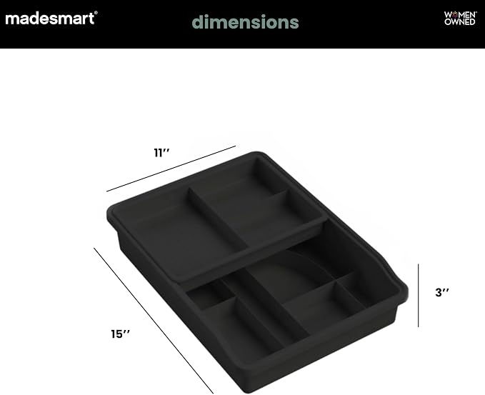 madesmart Original Junk Drawer Organizer® with Sliding Top Tray, 13 Compartments, Multi-Purpose Storage for Kitchen, Office & Bathroom Drawers, Carbon