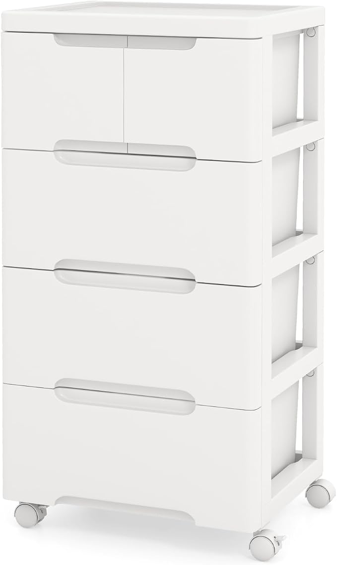 LOKO 5-Drawer Plastic Rolling Storage Cart (16"x13"x31") | Mobile Storage Cabinet | Vertical Storage Tower Container Unit | 4 Universal Wheels | For Living Room, Home Office
