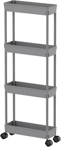 Sooyee 4 Tier Slim Storage Cart,Rolling Storage Cart,Narrow Shelf,Bathroom Rack,Mobile Shelving Unit Organizer for Kitchen, Bathroom, Laundry Room, Grey