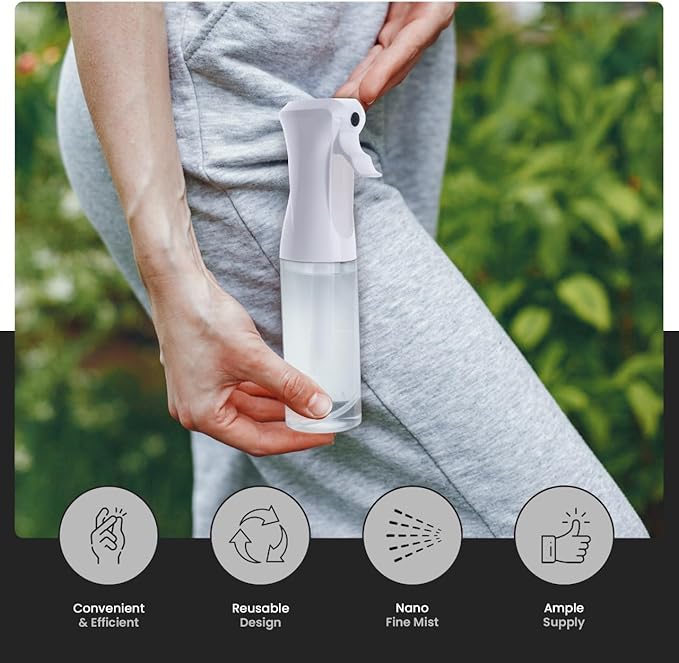 VIGOR PATH Continuous Mist Clear Spray Bottle 200ml Fine Mist for Hair | Ultra Fine Atomizer Leak Proof Ergonomic Construction 360 Refillable