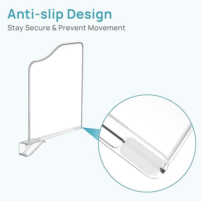 Vtopmart 12 Pack 7.5in Height Shelf Dividers for Closet Organization | Clear, Plastic, Space-Saving, Easy to Install, Fit Shelf Thicknesses 0.4"-1.35", for Purses, Hangbags, Towel and Book