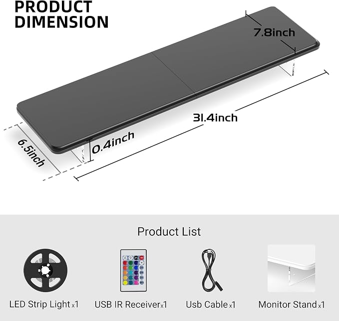 AFOOYO Monitor Stand Riser,31.5-Inch LED Light Wood Computer Monitor Stand with Adjustable Acrylic Legs,Desk Accessories Desktop Organizer Stand for, Computer,Laptop,Printer,PC TV Screen Riser,Black