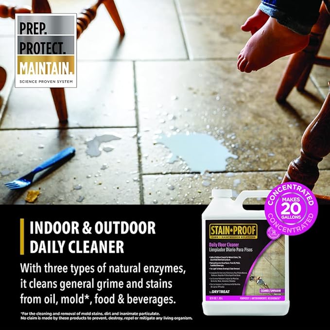Stain Proof Daily Floor Cleaner Concentrate - 1 Qt., Enzymatic Cleaning Formula for Mopping Tile, Marble & Luxury Vinyl Floors; Hyper-Biodegradable Cleaner Solution