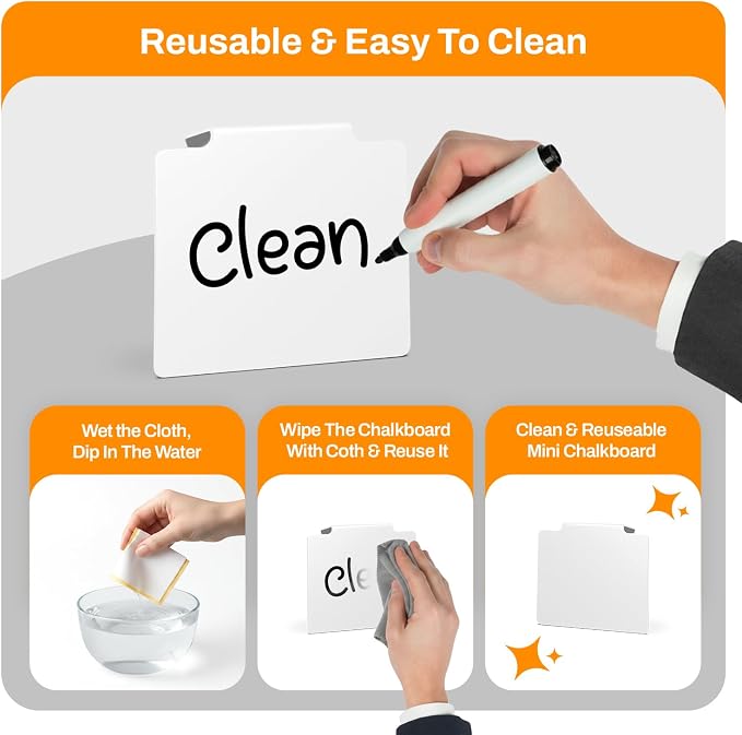 12 Pcs Basket Labels Clip on for Pantry Organization and Storage bin Labels with 2 Markers and 2 Wipe Cloths Reusable Chalk Basket Labels -White Bin Labels Clip on Chalkboard Basket Tags