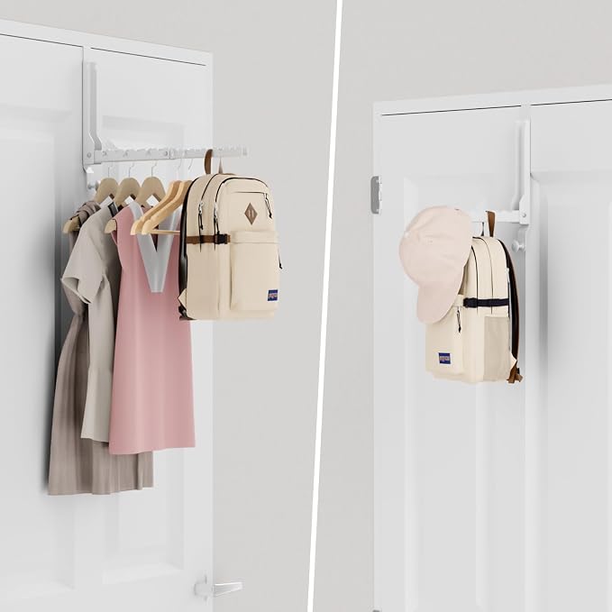Over The Door Hanger Folding Clothes Drying Rack, Double Fold Hanging Door Hooks Coat Rack with Hooks for Indoor Laundry Room Compact Small Space Foldable Portable Door Hanger Hook Collapsible- 2 Pack