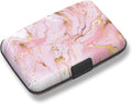 ToLuLu Credit Card Holder, Pink Marble Mini RFID Small Aluminum Card Wallet | Blocking Slim Metal Business Card Case, RFID Blocking Front Pocket Wallet Hard Case Durable CC Holder for Women Girl