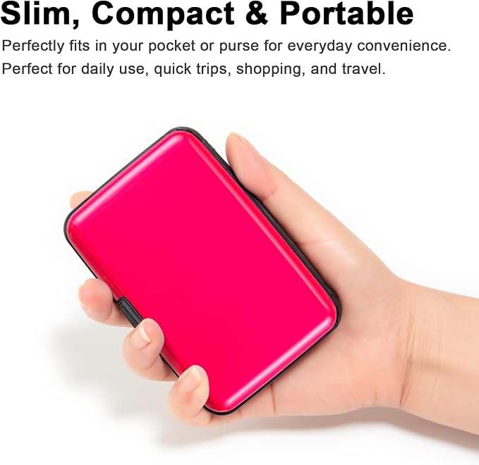 Credit Card Holder, RFID Blocking Metal Card Wallet for Women Men Slim ID Card Holders Protector Aluminum Business Hard Case (Pink)