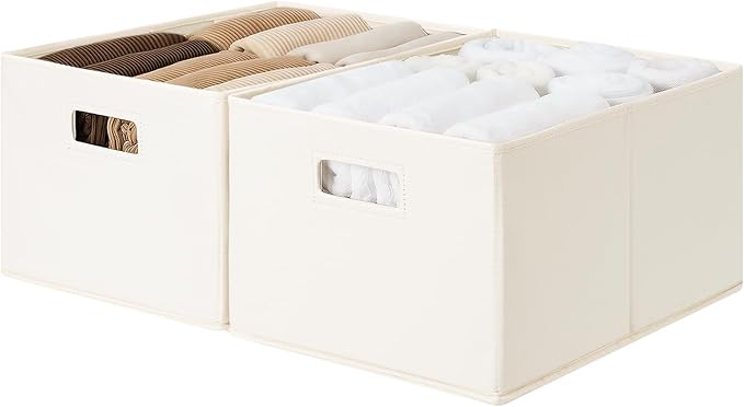 StorageWorks Fabric Storage Bins for Shelves, Closet Organizers and Storage Baskets, Collapsible Storage Bins with Cutout Handles, Large, 2-Pack, Ivory