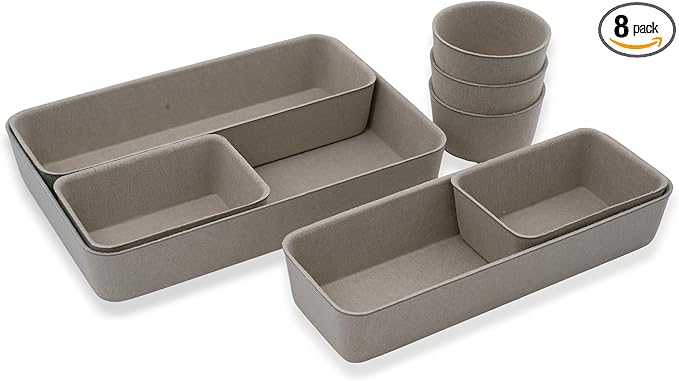Welaxy Office Desk Drawer Organizers Trays Felt Shallow organizing Box Draw dividers for Office Supplies Scarves Socks Multi-purposed Organize 8-Piece (Stone)