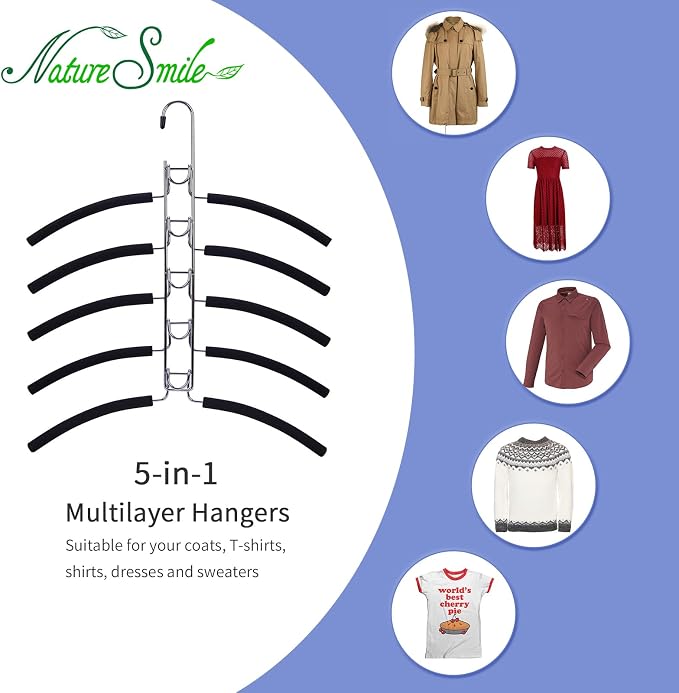 Nature Smile No Shoulder Bump Multiple Sweater Coat Clothes Hangers,Multi Layers Space Saving T Shirt Blouse Rack,(2 Pack Black Color)