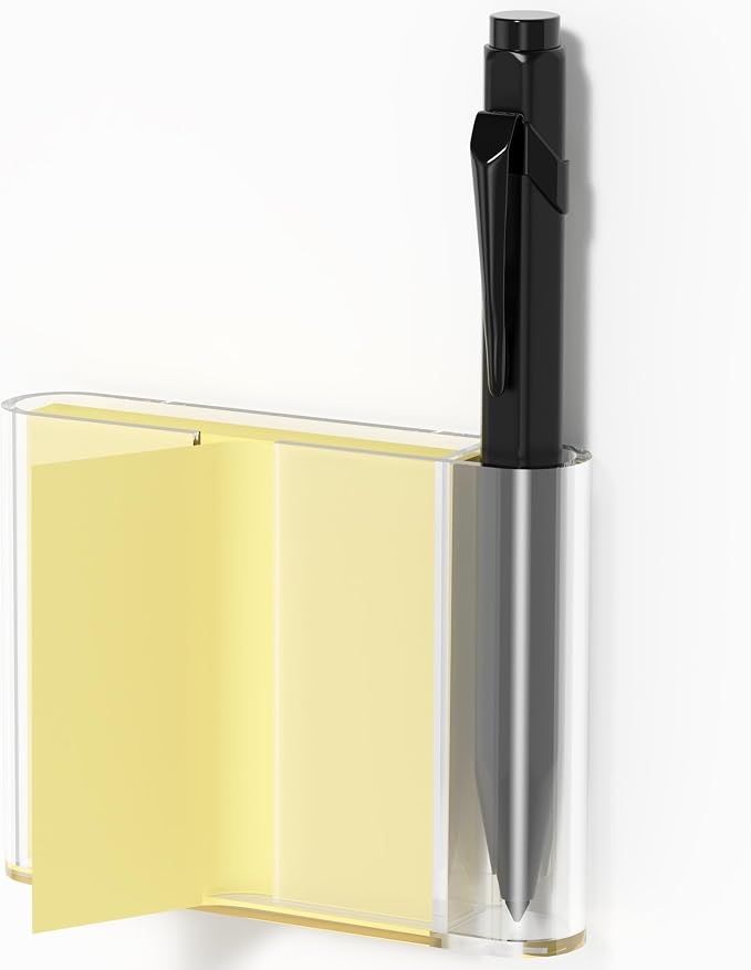 Acrylic Sticky Note Dispenser, Magnetic Sticky Note Holder for Post It Notes, 3 x 3 Inch Sticky Note Pen Organizer for Office Home Classroom