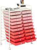 DREAMADE Rolling Cart with Storage Drawers, Utility Cart with Removable Plastic Drawers, Lockable Wheels, Art Cart for Classroom Organization Art Supplies Office Scrapbook (20 Drawers, Mixed-pink)