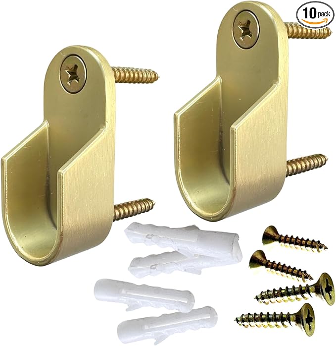 Oval Closet Rod End Supports | Screw on Type | 15mm x 30mm | Satin Brass | 5 Pair