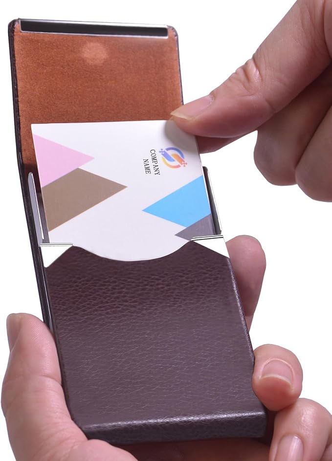 Business Card Holder with Ultra Slim Design,Business Card Case with Premium PU Leather, Suit Pocket Metal Card Holder for Women/Men,Professional Name Card Holder with Magnetic Shut (Coffee)