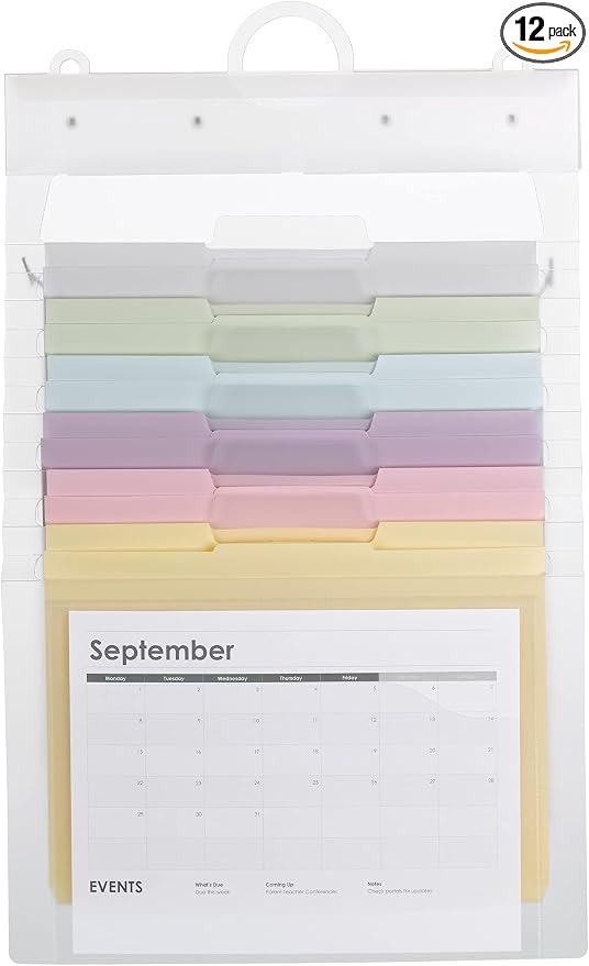 SMEAD Cascading Wall Organizer Gen 2, 6 Pockets, Letter Size, Pastel (92064) (Pack of 12)