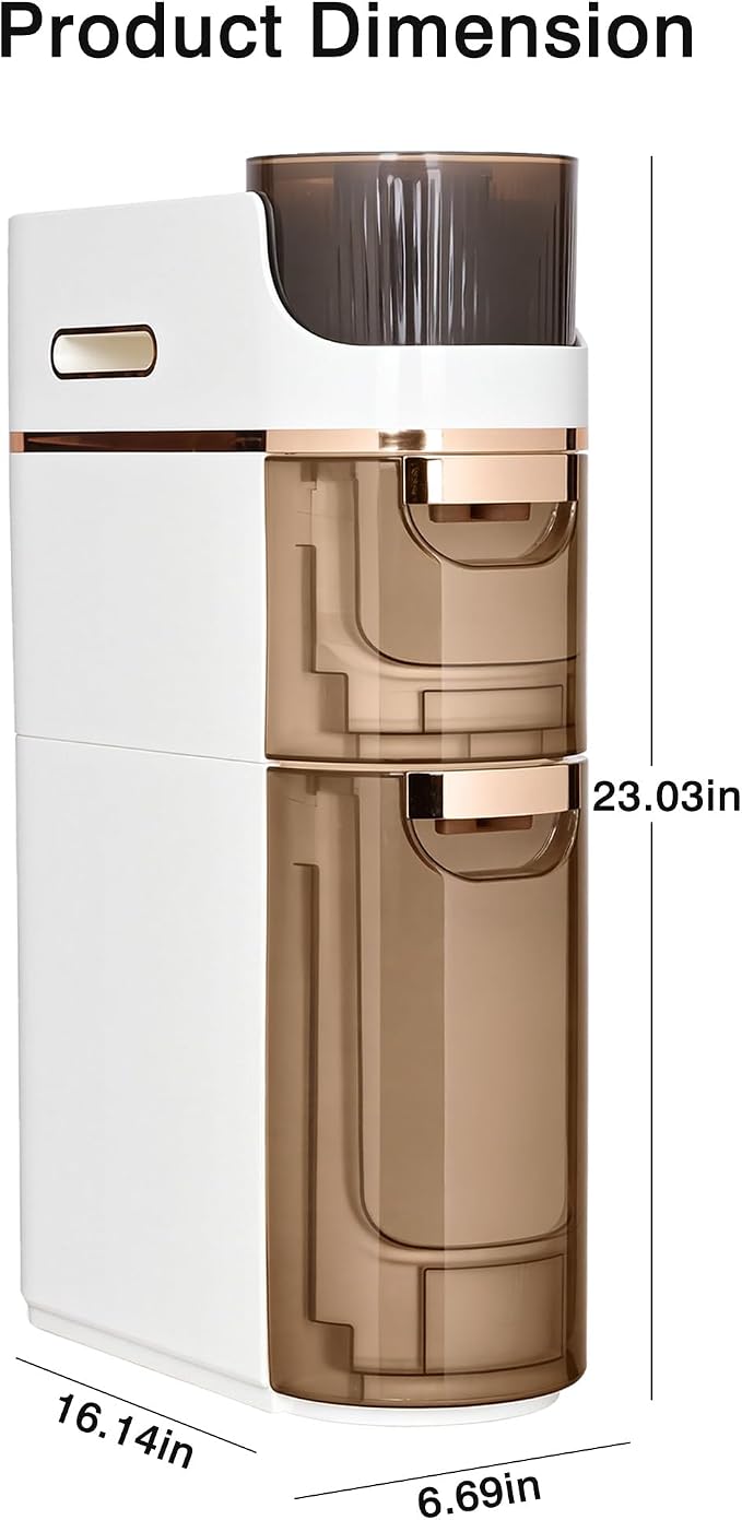 VECELO 2-Tier Slim Bathroom Storage Cabinet with Wheels, Skinny Bathroom Storage Cabinet with Drawers, Toilet Paper Holder, Movable Narrow Floor Cabinet for Small Space, Bathroom