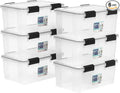 IRIS USA WeatherPro 19 Qt Storage Bins with Lids, 6 Pack, BPA-Free Plastic Gasket Box with Tight Latch and Seal, Stackable Nestable Tote Tub - Clear/Black