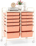 LDAILY 12 Drawer Rolling Storage Cart, Craft Cart Organizer on Wheels w/Metal Frame, Large Capacity & Smooth Drawer, Rolling Cart w/Drawers for Classroom, Office