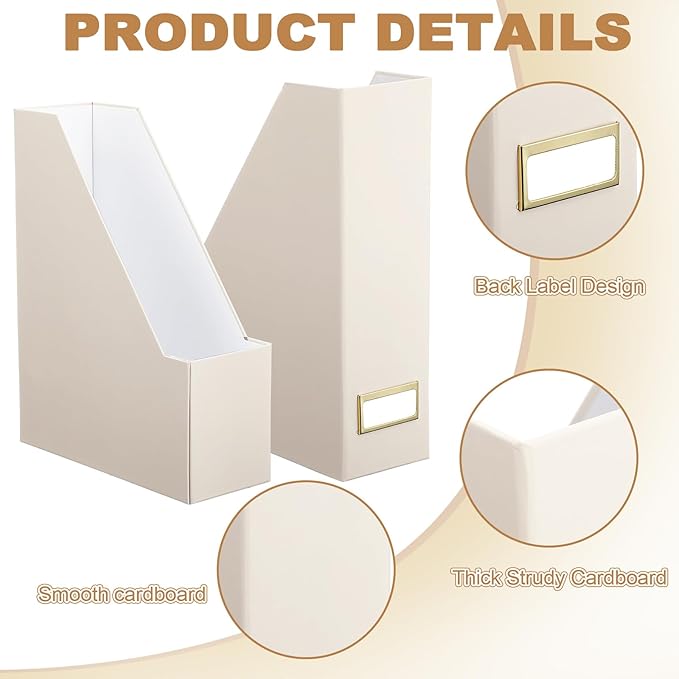 Feifeiya Magazine Holder Set of 6 Sturdy Cardboard Magazine File BOY7116 Beautiful Desk Book Organizer and Storage Box for Documents, Magazines Holder Rack for Shelf Home Office Classroom(Beige)