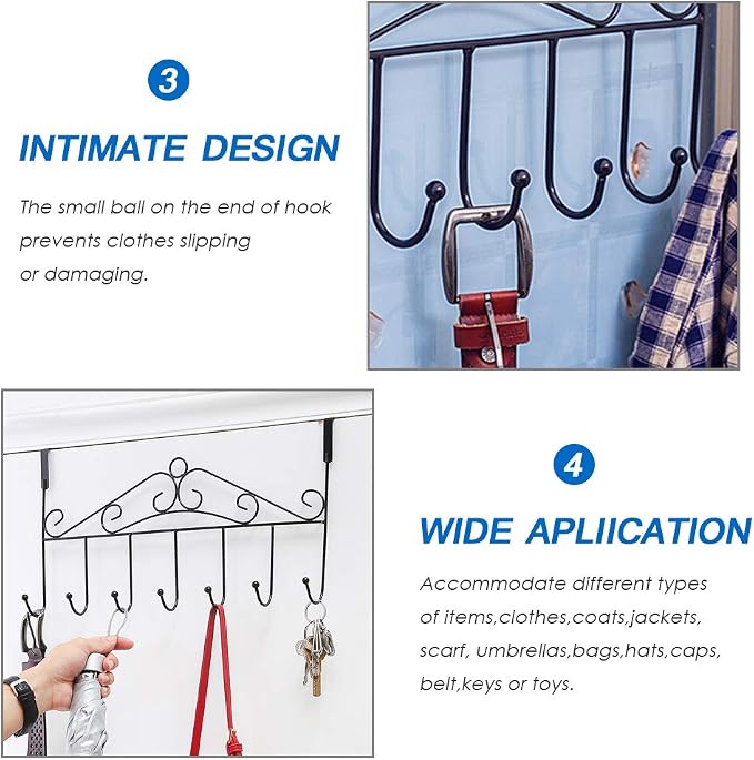 Over the Door Organizer, 2 Pack Door Hanger Hooks, Over Door Towel Coat Hanger, Back of Door Hooks for Hanging Clothes, Anti-Rust Overdoor Organizer with 7 Hooks for Bathroom Bedroom Hat Purse Robe