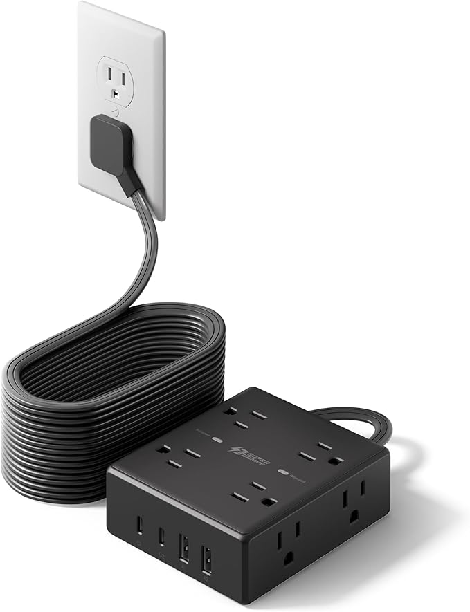 SUPERDANNY Extension Cord,Flat Plug Surge Protector Power Strip,20Ft | 8 AC & 4 USB Ports (2 USB C),Surge Protector with 1050J,Desk Charging Station for Home Office,College Dorm Room Essentials
