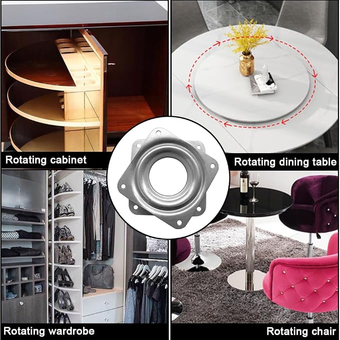 3" Lazy Susan Turntable, 200-lb Heavy Duty Steel Ball Bearing Rotating Tray Swivel Plate Cabinet Low Profile for Dining Table, Stool Chair, Pantry, Organizer (Silvery)