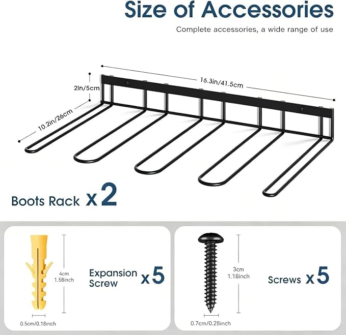 DZS Boot Rack Wall Mounted Wader Hanger, Boot Organizer for Garage Entryway Mudroom, Space Saving Storage for Tall Rain Work Boots Waders (2 Pack)
